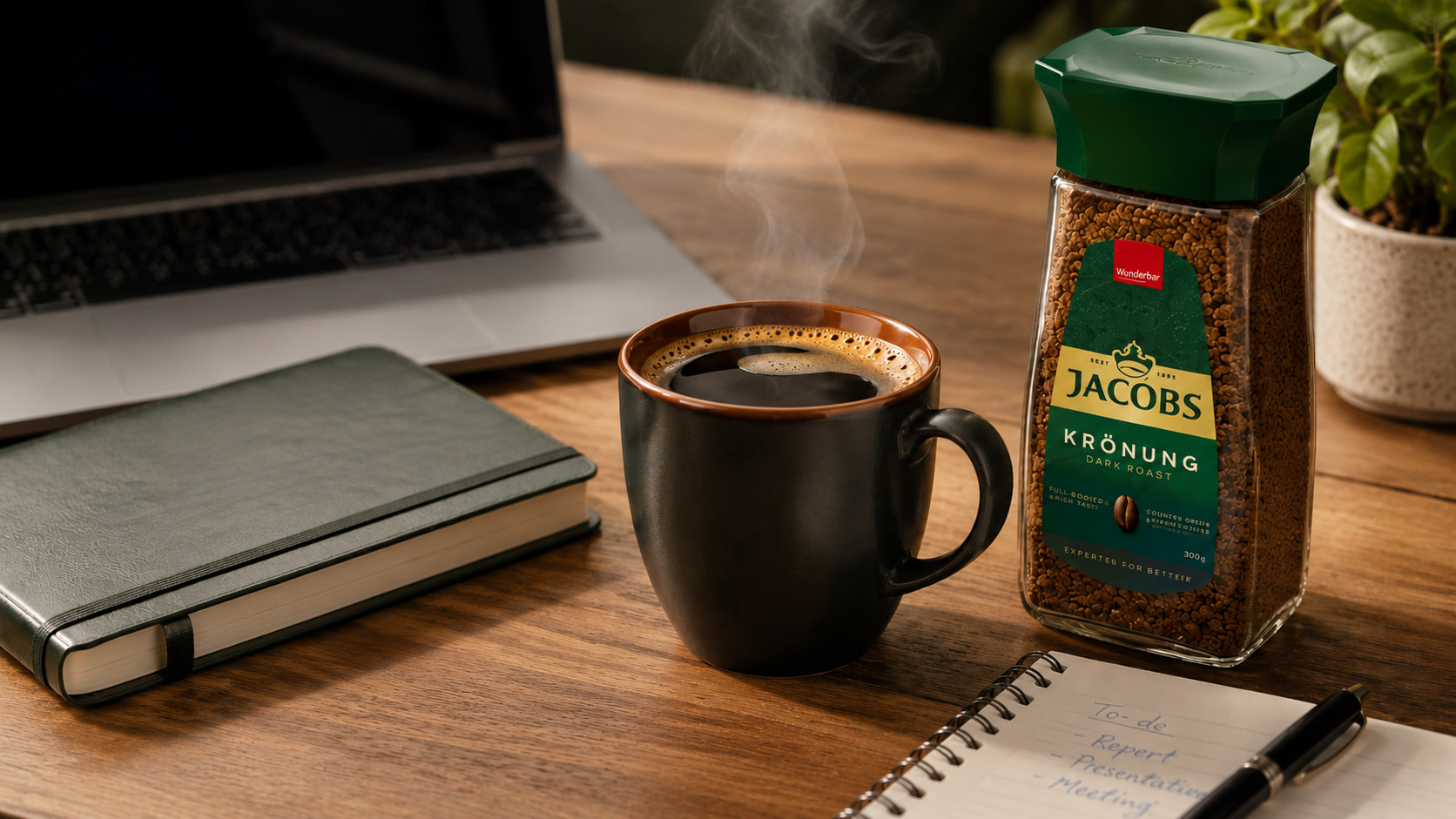 Silná instantní káva dark roast pro energii, soustředění a produktivní pracovní den